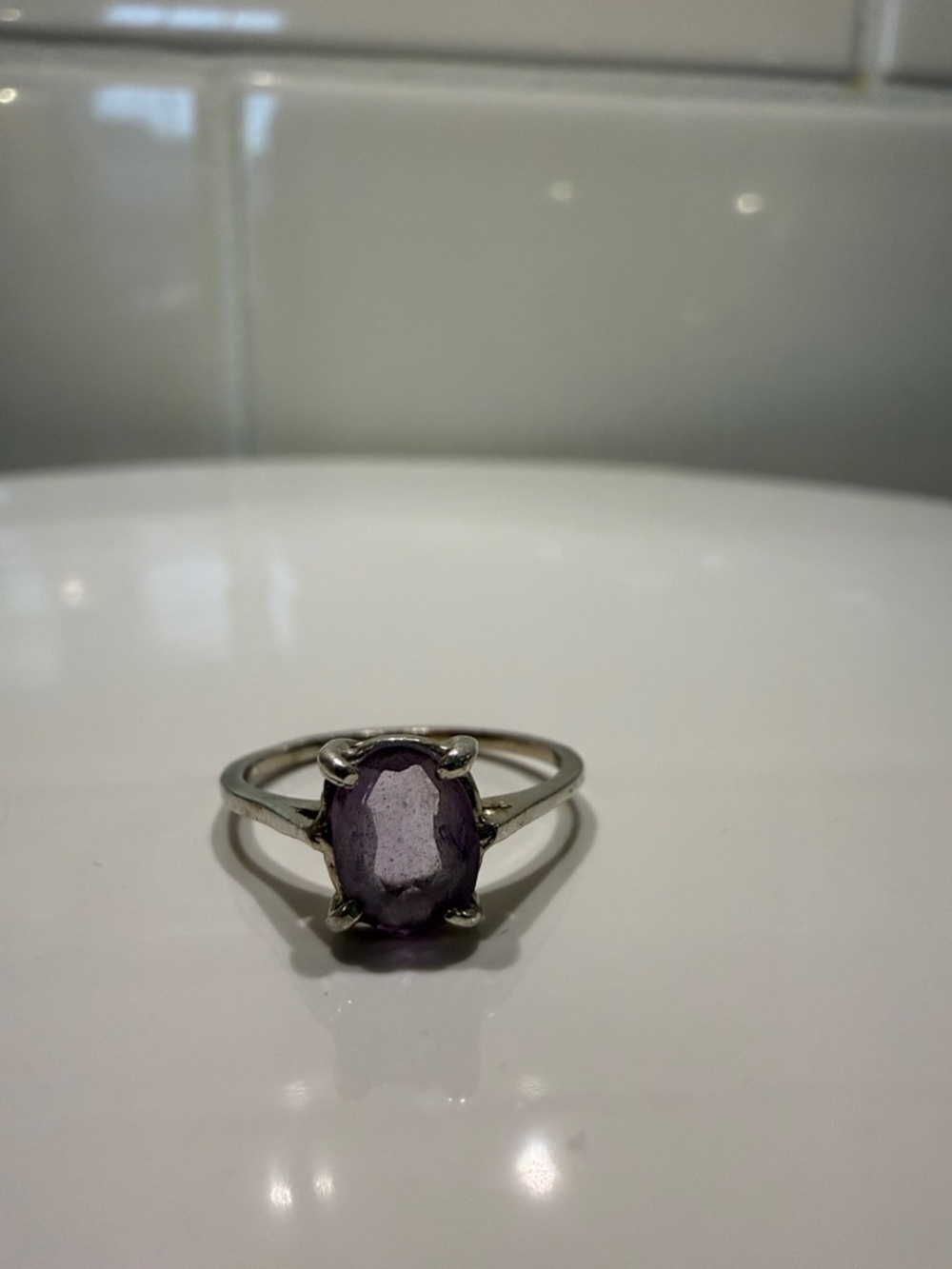 Sterling Silver Ring with Purple Oval Gemstone